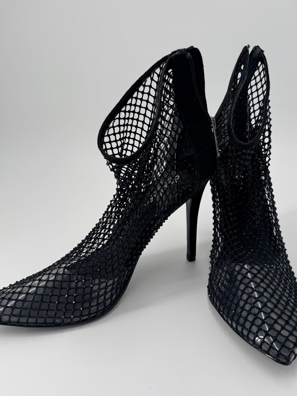 Charles David Black Mesh Pointed-Toe Stiletto Ankle Boots/ party wear shoes